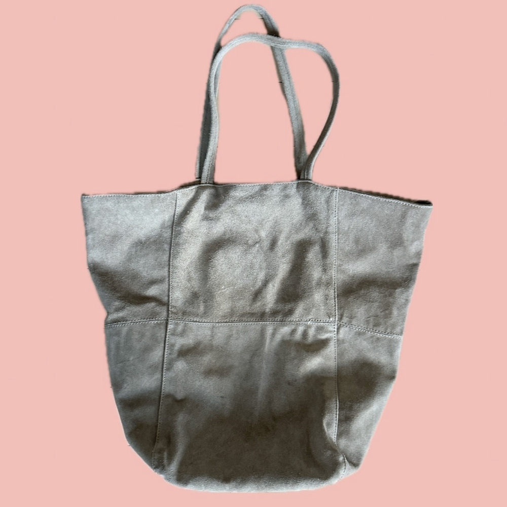 YAYA Netherlands Real Suede Tote Bag Neutral Beige Leather Shopper